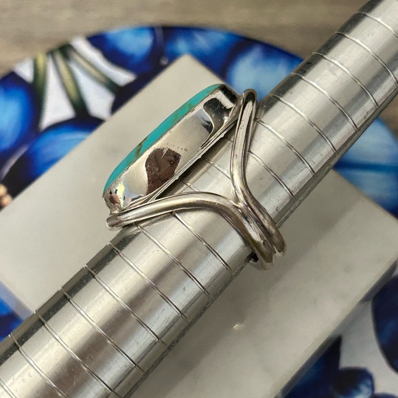 ATI Mexico Ring Size 7 silver turquoise #C116 elongated setting marquise - Picture 3 of 7